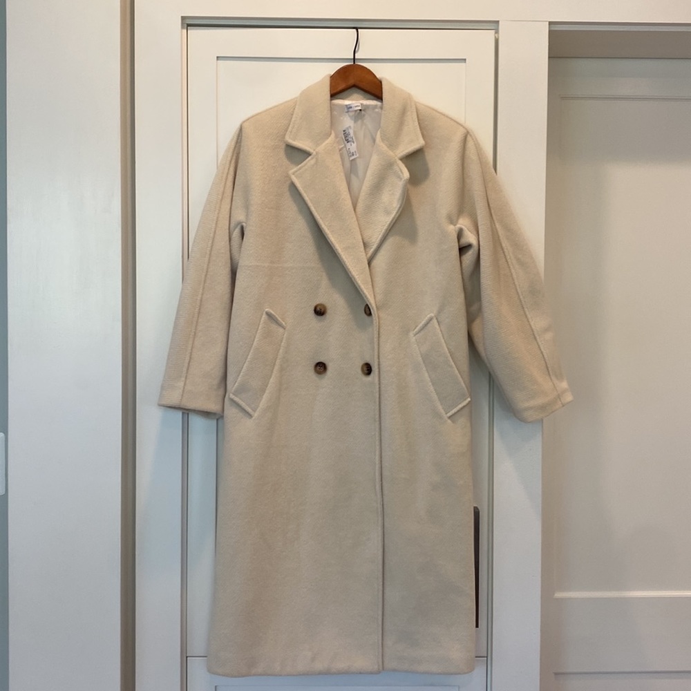 TWENTY5A Coat NWT Cream textured mid weight knee length 46 inches long